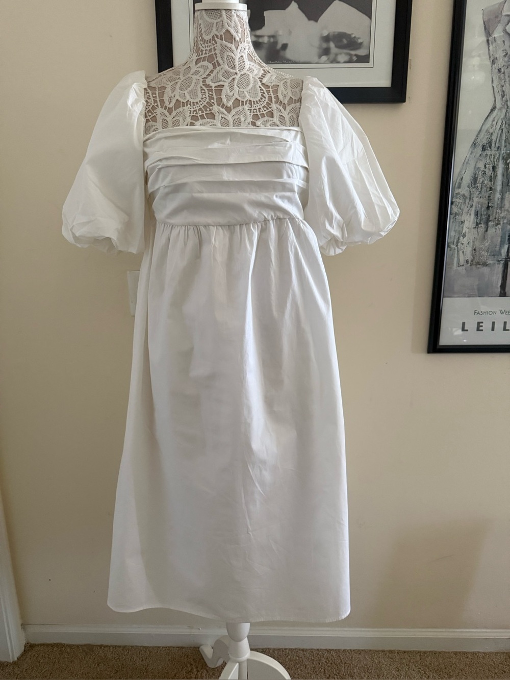 New Mango Puffed Sleeves 100% Cotton White Dress Exclusive collection Size L